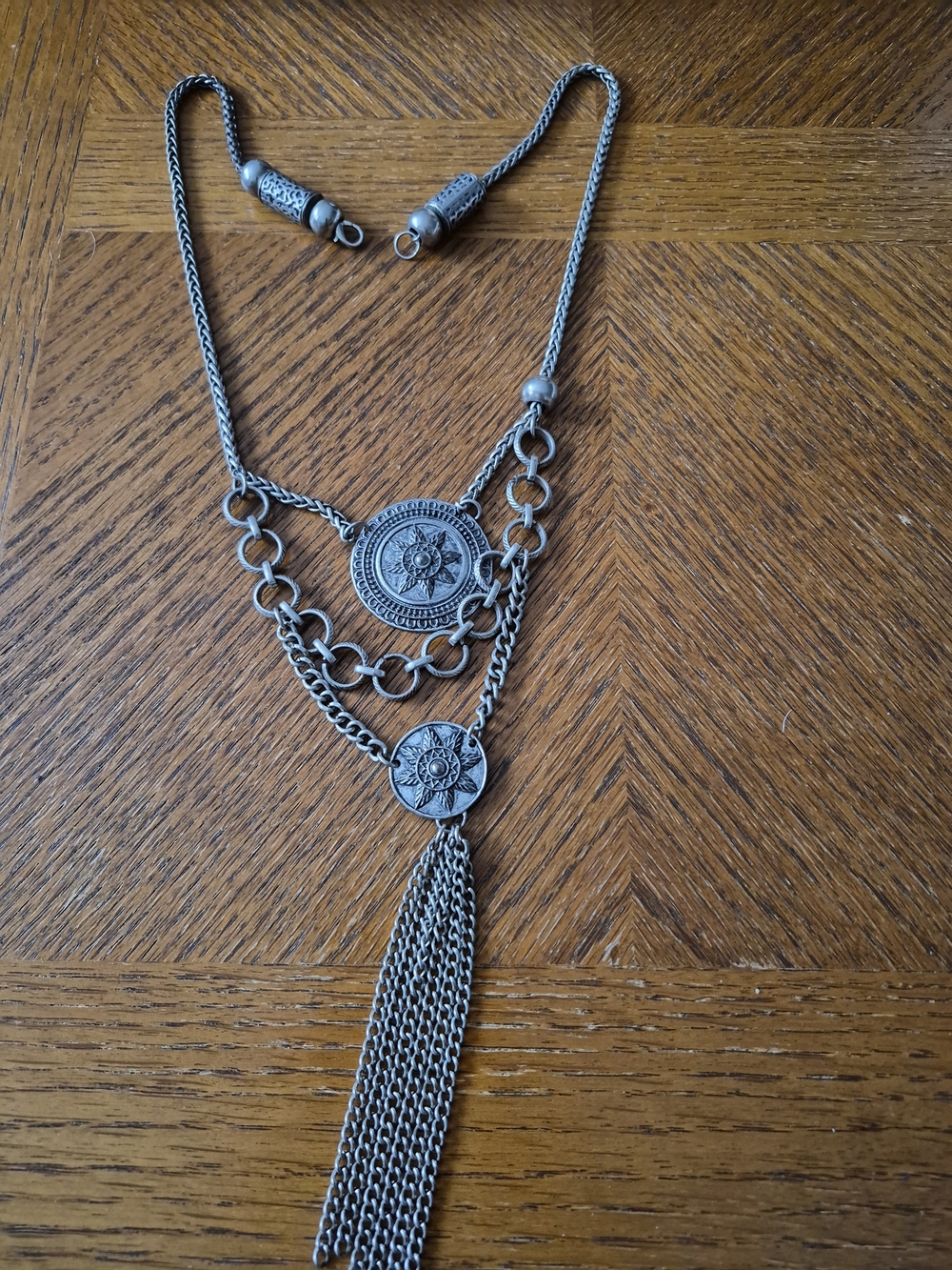 Silver-Tone Layered Medallion Tassel Necklace - Women Jewelry